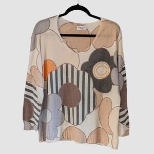 Made in Italy Abstract Print Lightweight Sweater Top L Artsy Modern Minimalist